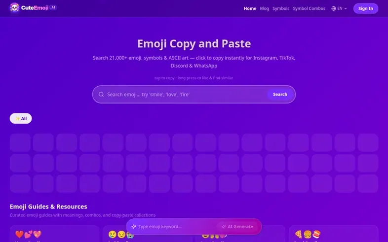 Screenshot of the CuteEmoji.AI homepage