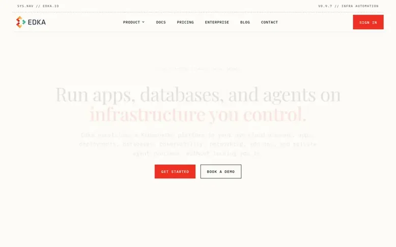 Screenshot of the Edka homepage