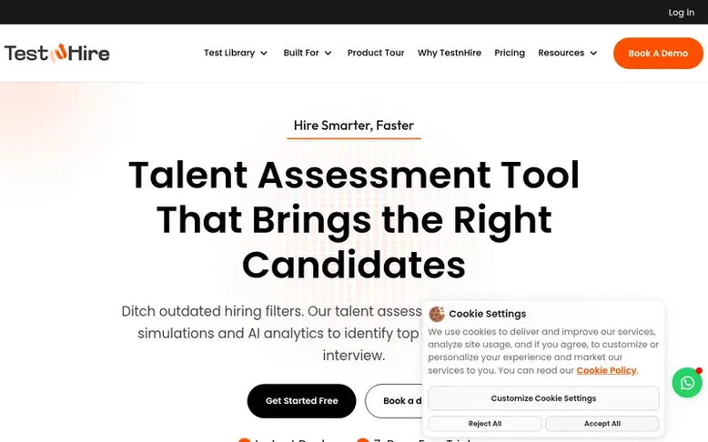 Screenshot of the TestnHire homepage