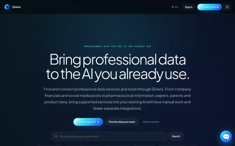 Screenshot of the QVeris homepage