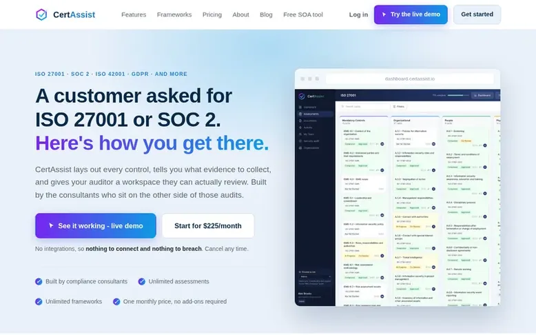 Screenshot of the CertAssist homepage