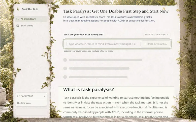 Screenshot of the Start This Task homepage