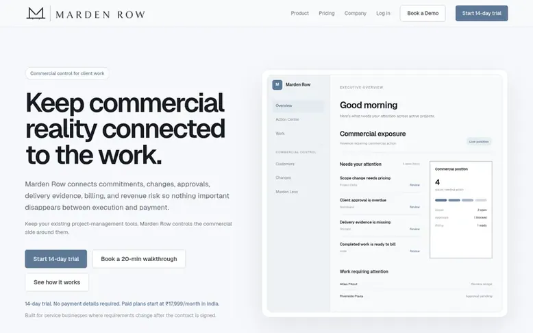 Screenshot of the Marden Row homepage