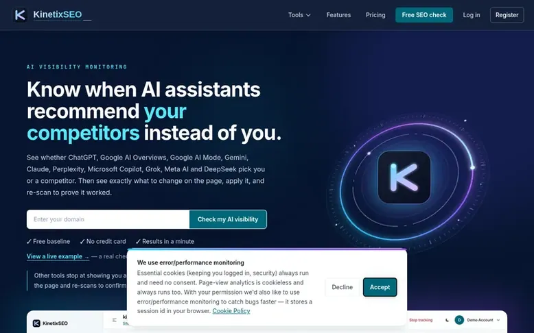 Screenshot of the KinetixSEO homepage