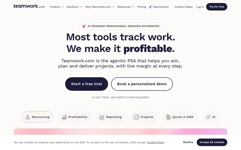 Screenshot of the Teamwork.com homepage