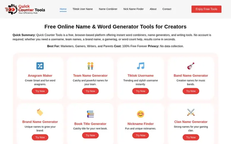 Screenshot of the Quick Counter Tools homepage
