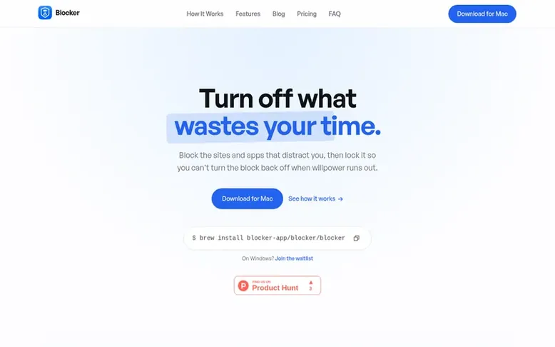Screenshot of the Blocker homepage