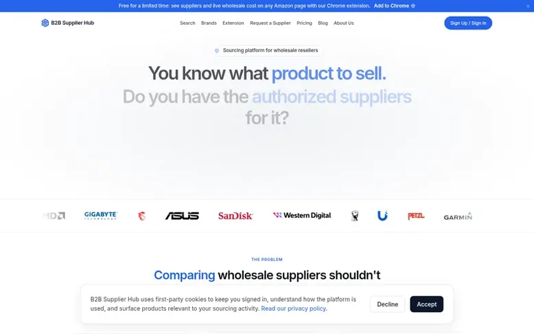 Screenshot of the B2B Supplier Hub homepage